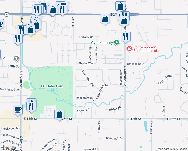 map of restaurants, bars, coffee shops, grocery stores, and more near 2513 Stamford Court in Edmond