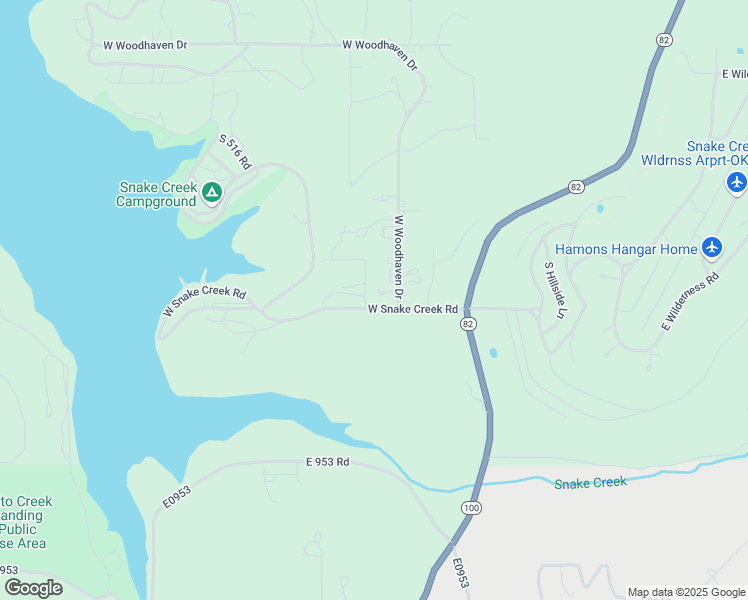 map of restaurants, bars, coffee shops, grocery stores, and more near 18970 West Snake Creek Road in Cookson
