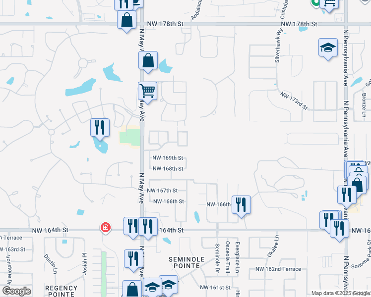 map of restaurants, bars, coffee shops, grocery stores, and more near 17012 Hardwood Place in Edmond
