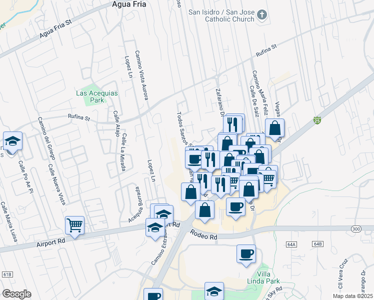map of restaurants, bars, coffee shops, grocery stores, and more near 3480 Todos Santos Street in Santa Fe