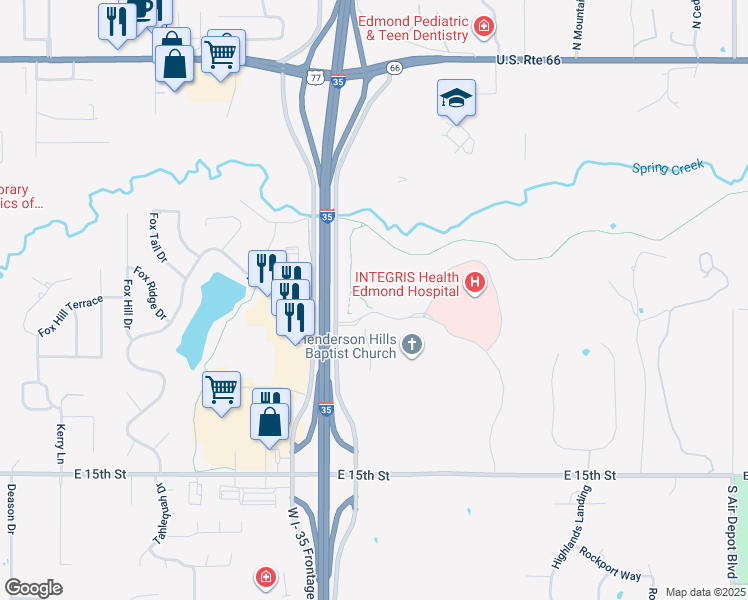 map of restaurants, bars, coffee shops, grocery stores, and more near 4509 INTEGRIS Parkway Edmond in Edmond