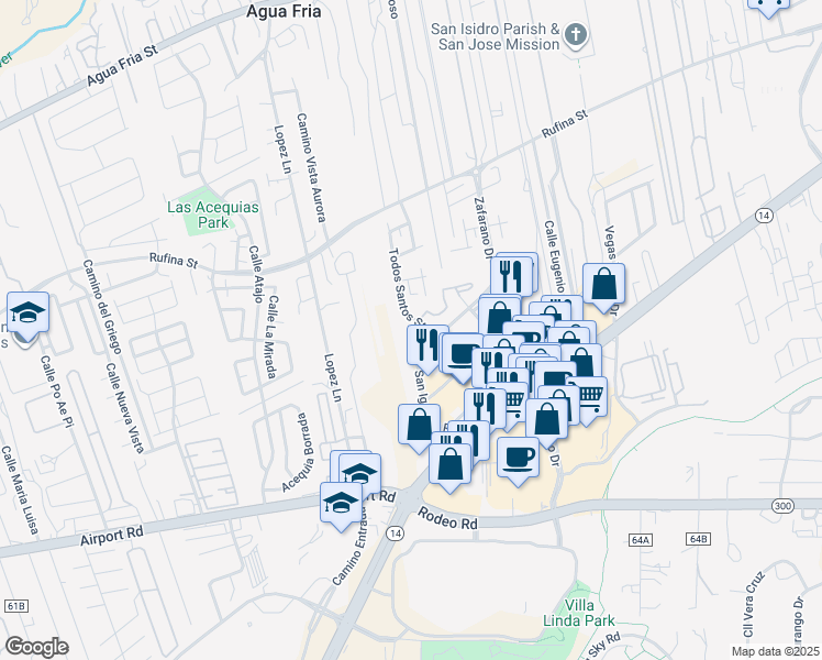 map of restaurants, bars, coffee shops, grocery stores, and more near 3480 Todos Santos Street in Santa Fe