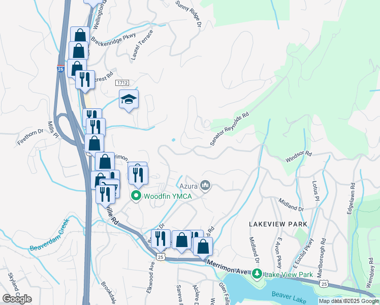 map of restaurants, bars, coffee shops, grocery stores, and more near 100 Senator Reynolds Road in Woodfin