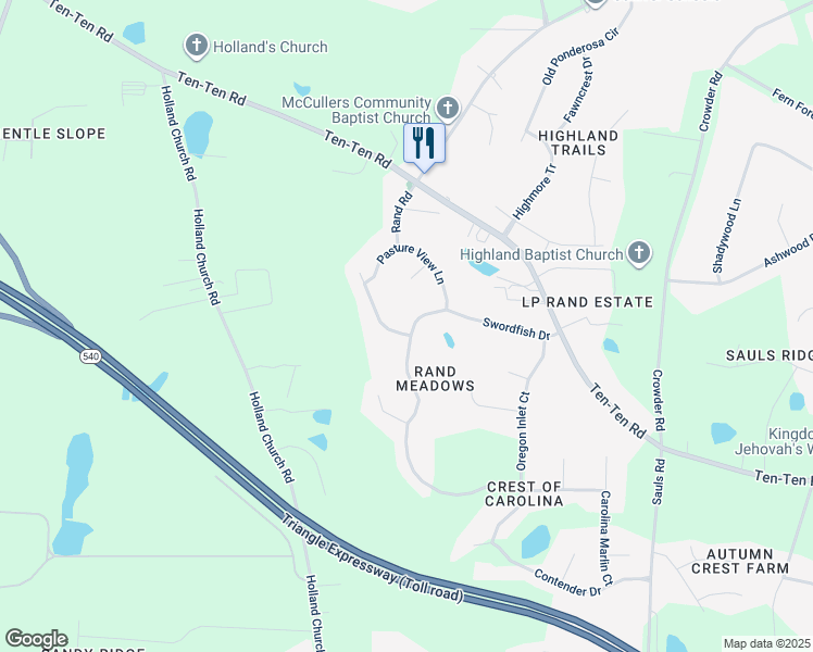 map of restaurants, bars, coffee shops, grocery stores, and more near 4744 Swordfish Drive in Raleigh
