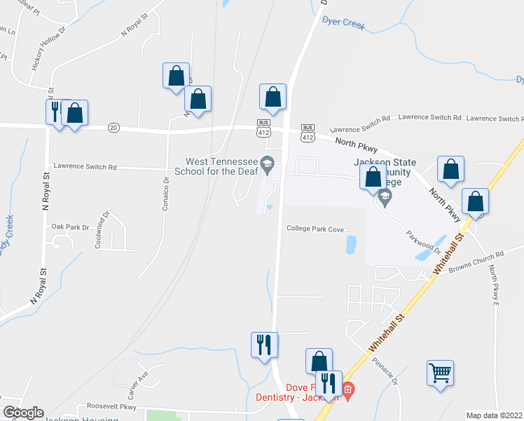 map of restaurants, bars, coffee shops, grocery stores, and more near 100 Berryhill Drive in Jackson