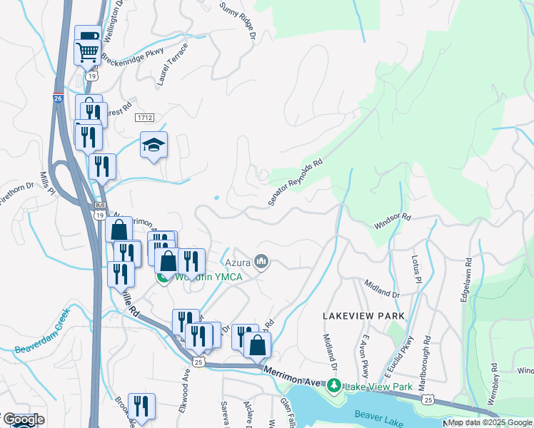 map of restaurants, bars, coffee shops, grocery stores, and more near 129 Senator Reynolds Road in Asheville