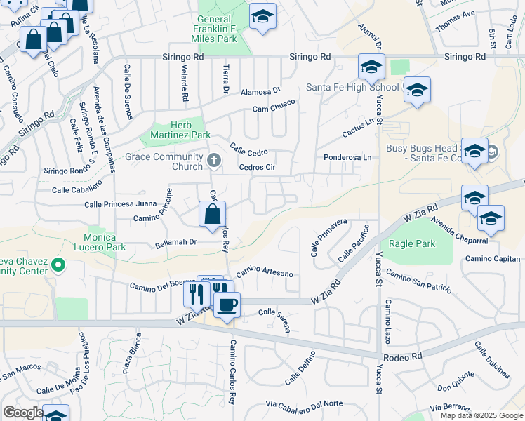 map of restaurants, bars, coffee shops, grocery stores, and more near 2328 Sol Y Luz Street in Santa Fe