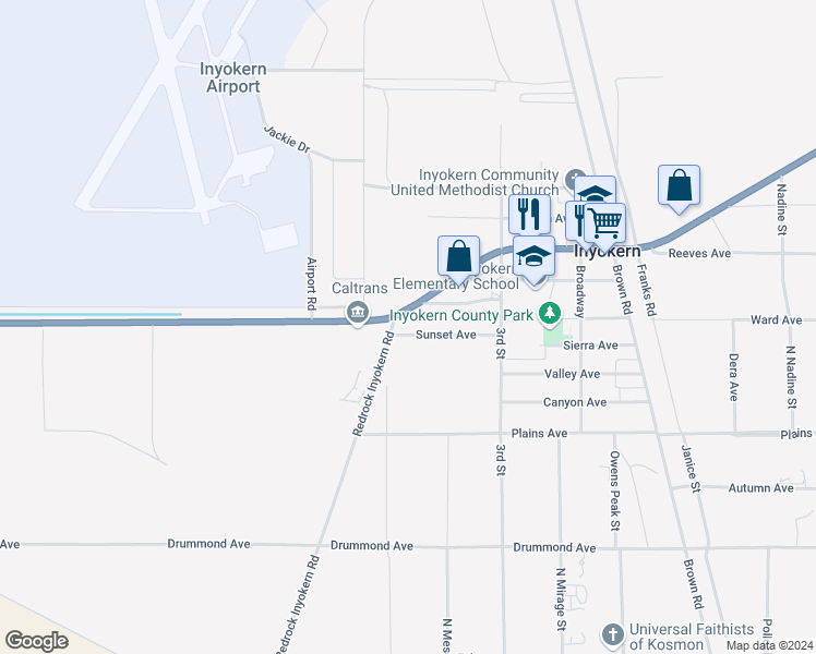 map of restaurants, bars, coffee shops, grocery stores, and more near Redrock Inyokern Road in Inyokern