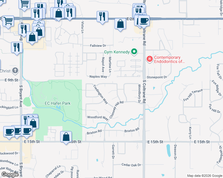 map of restaurants, bars, coffee shops, grocery stores, and more near 2513 Stamford Court in Edmond