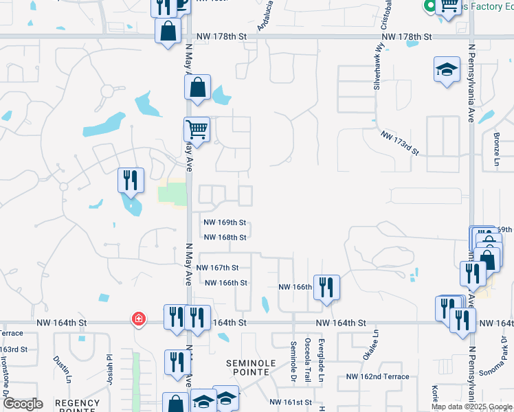 map of restaurants, bars, coffee shops, grocery stores, and more near 17012 Hardwood Place in Edmond