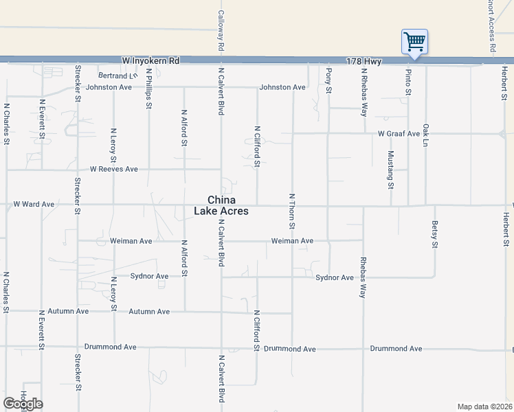 map of restaurants, bars, coffee shops, grocery stores, and more near North Clifford Street in China Lake Acres