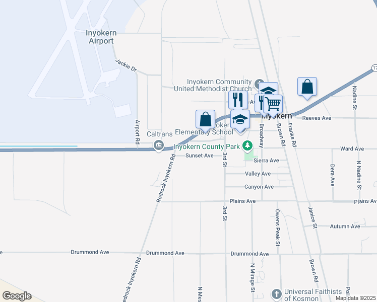 map of restaurants, bars, coffee shops, grocery stores, and more near in Inyokern