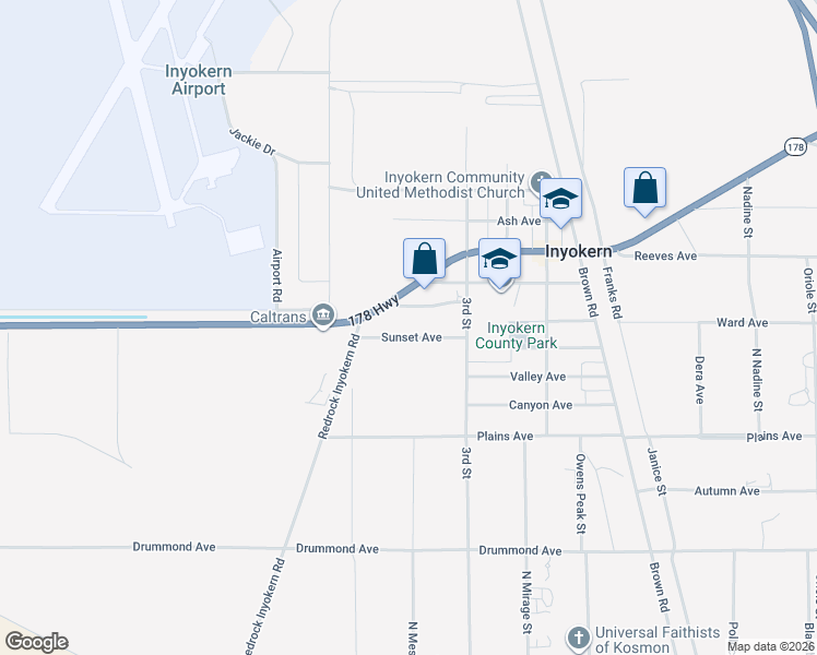 map of restaurants, bars, coffee shops, grocery stores, and more near 6805 Sunset Avenue in Inyokern