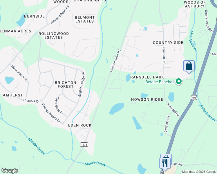 map of restaurants, bars, coffee shops, grocery stores, and more near 9315 Lake Wheeler Road in Fuquay-Varina