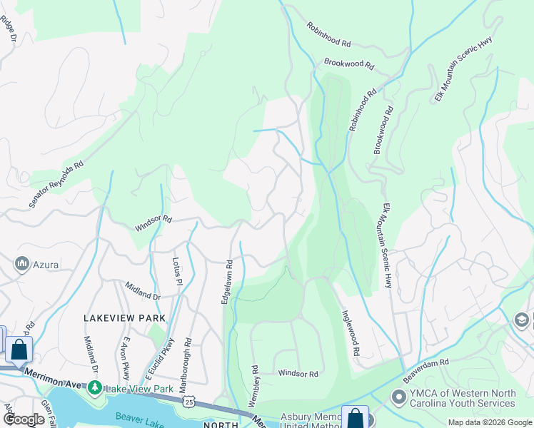 map of restaurants, bars, coffee shops, grocery stores, and more near 352 Windsor Road in Asheville