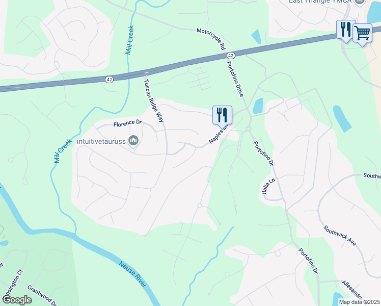 map of restaurants, bars, coffee shops, grocery stores, and more near 38 Castello Way in Clayton