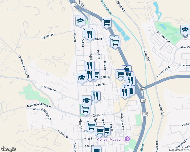 map of restaurants, bars, coffee shops, grocery stores, and more near 2841 Spring Street in Paso Robles