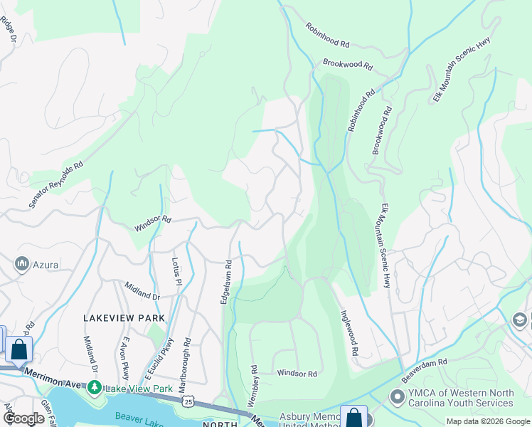 map of restaurants, bars, coffee shops, grocery stores, and more near 352 Windsor Road in Asheville
