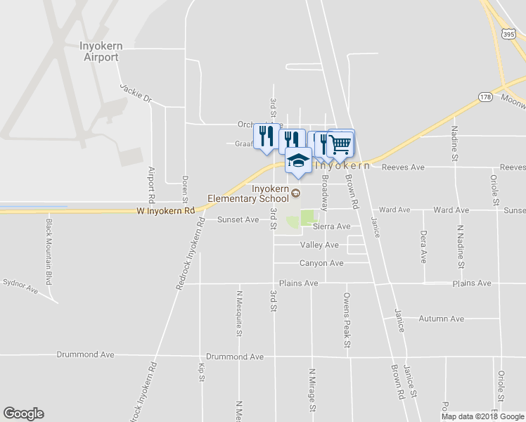 map of restaurants, bars, coffee shops, grocery stores, and more near 1263 3rd Street in Inyokern