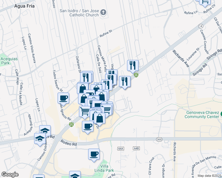 map of restaurants, bars, coffee shops, grocery stores, and more near 3777 Cerrillos Road in Santa Fe