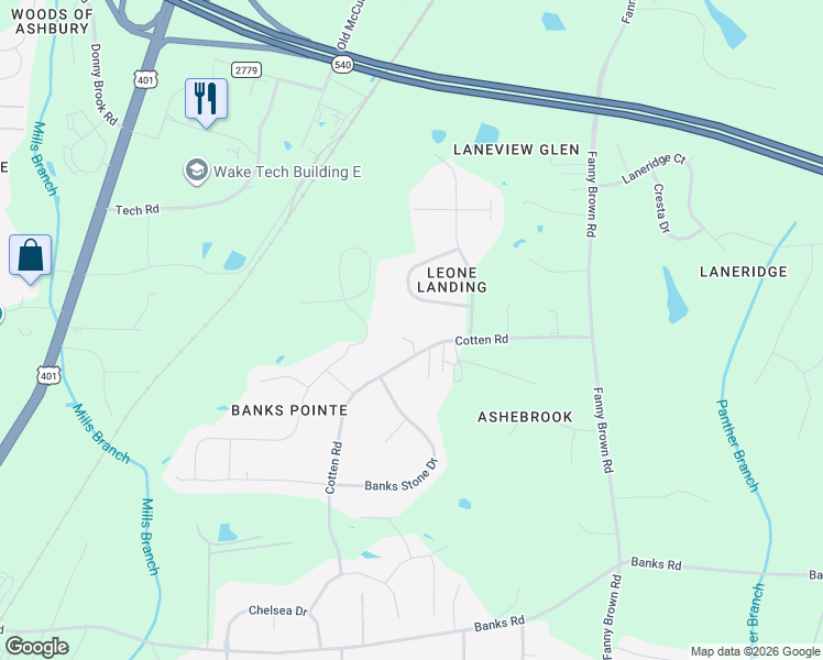 map of restaurants, bars, coffee shops, grocery stores, and more near 3142 Cotten Road in Raleigh