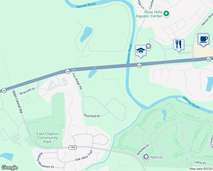 map of restaurants, bars, coffee shops, grocery stores, and more near 2088 Woodberry Drive in Clayton