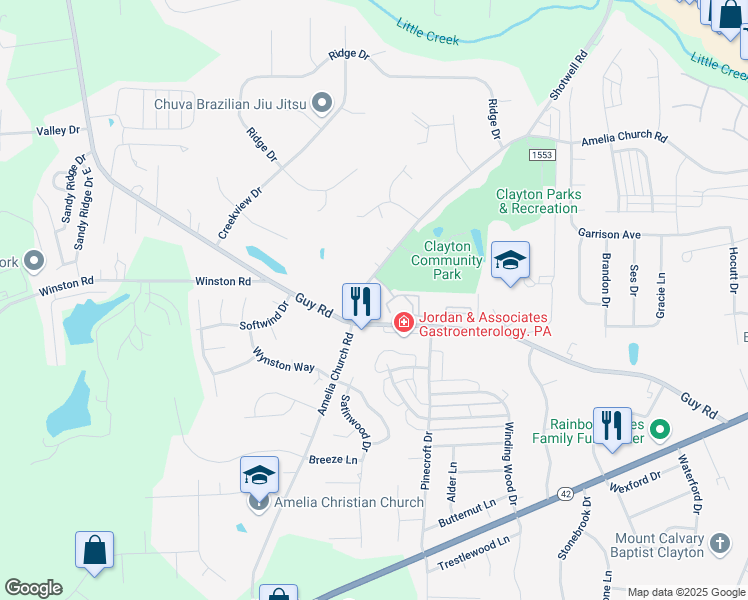 map of restaurants, bars, coffee shops, grocery stores, and more near 1918 Parkside Village Drive in Clayton