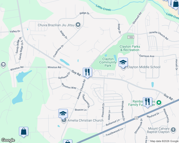 map of restaurants, bars, coffee shops, grocery stores, and more near 1922 Parkside Village Drive in Clayton