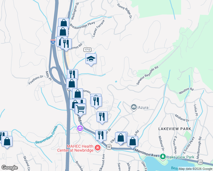 map of restaurants, bars, coffee shops, grocery stores, and more near 119 Senator Reynolds Rd in Woodfin