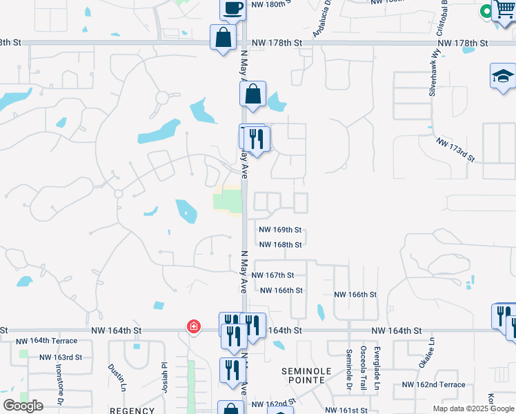 map of restaurants, bars, coffee shops, grocery stores, and more near 17016 Autumnwood Drive in Edmond
