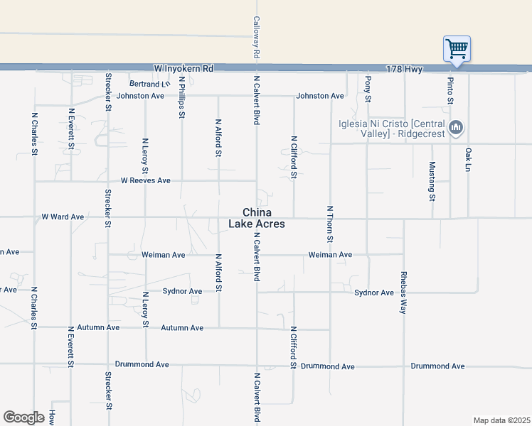 map of restaurants, bars, coffee shops, grocery stores, and more near 2 Ward Avenue in Ridgecrest
