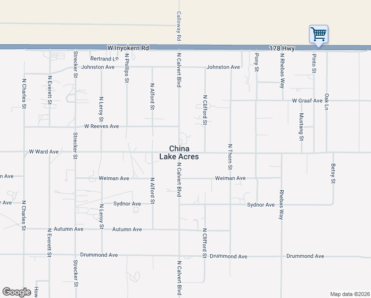 map of restaurants, bars, coffee shops, grocery stores, and more near 1413 North Phillips Street in Ridgecrest