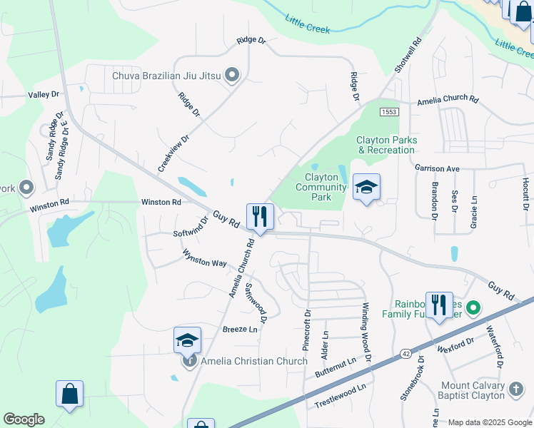 map of restaurants, bars, coffee shops, grocery stores, and more near 1918 Parkside Village Drive in Clayton