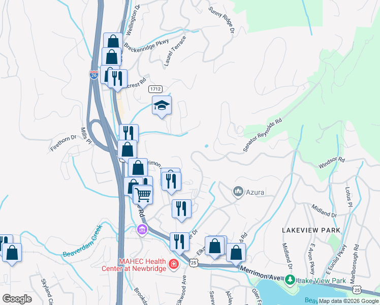 map of restaurants, bars, coffee shops, grocery stores, and more near 119 Senator Reynolds Rd in Woodfin