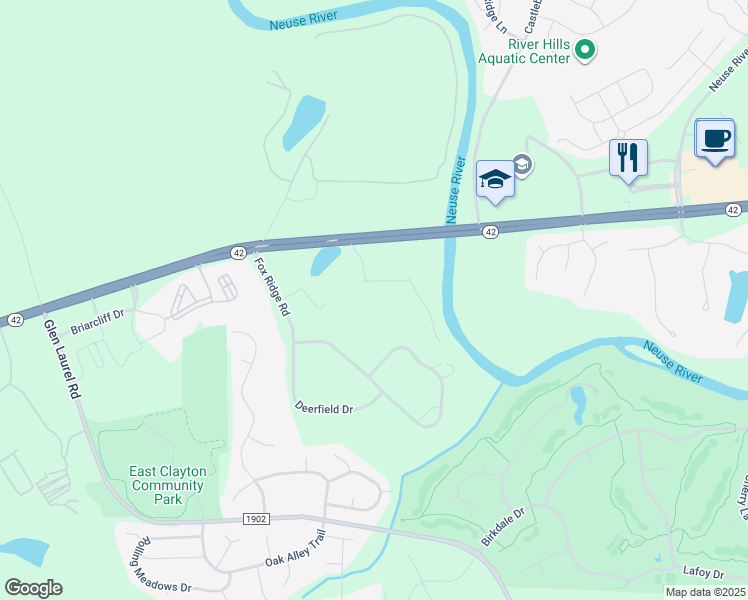 map of restaurants, bars, coffee shops, grocery stores, and more near 2088 Woodberry Drive in Clayton