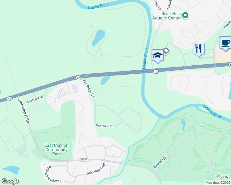 map of restaurants, bars, coffee shops, grocery stores, and more near 2088 Woodberry Drive in Clayton