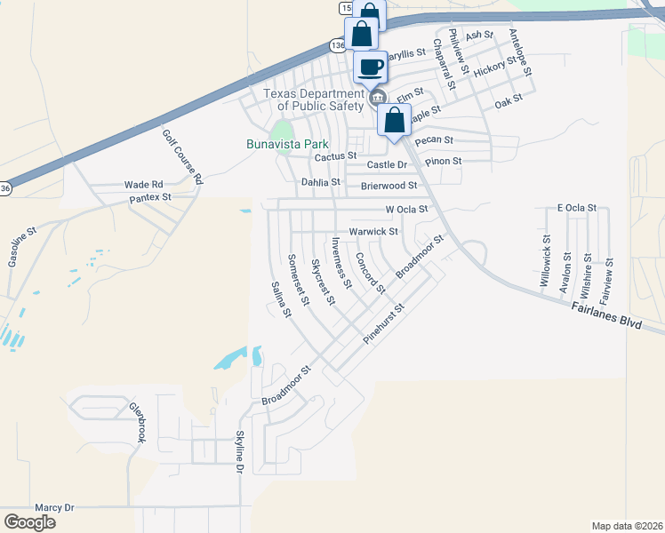 map of restaurants, bars, coffee shops, grocery stores, and more near 201-231 Inverness St in Borger