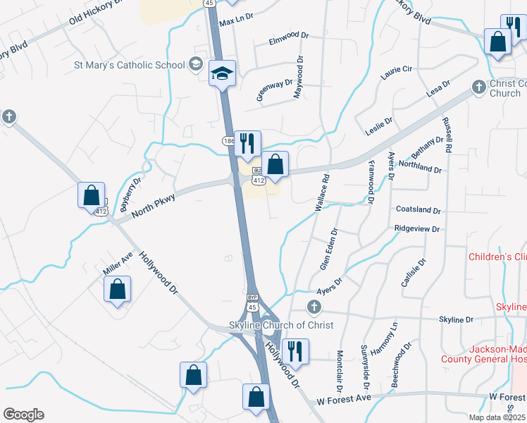 map of restaurants, bars, coffee shops, grocery stores, and more near 55 Conrad Drive in Jackson