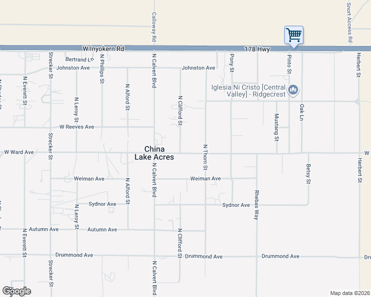 map of restaurants, bars, coffee shops, grocery stores, and more near 3950 West Ward Avenue in Ridgecrest