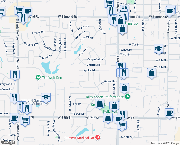 map of restaurants, bars, coffee shops, grocery stores, and more near 816 Jupiter Road in Edmond