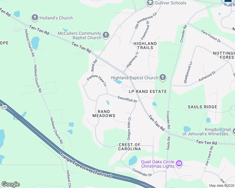 map of restaurants, bars, coffee shops, grocery stores, and more near 4713 Swordfish Drive in Raleigh