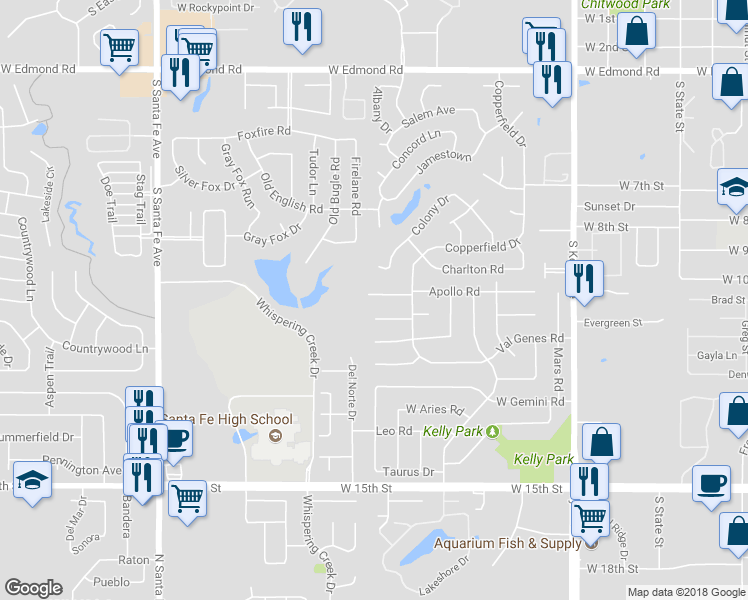 map of restaurants, bars, coffee shops, grocery stores, and more near 1528 Apollo Road in Edmond