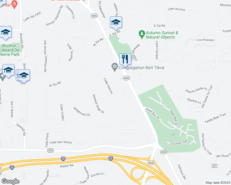map of restaurants, bars, coffee shops, grocery stores, and more near 2319 Calle Halcon in Santa Fe
