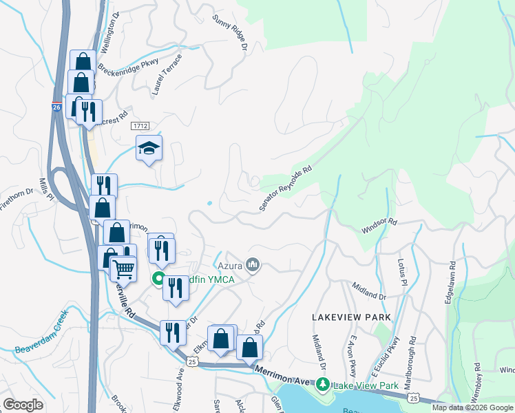 map of restaurants, bars, coffee shops, grocery stores, and more near 129 Senator Reynolds Road in Asheville