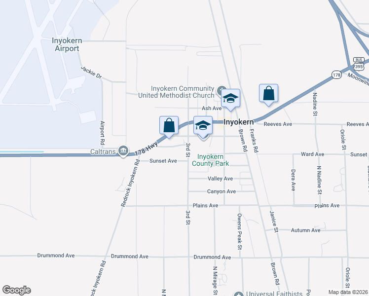 map of restaurants, bars, coffee shops, grocery stores, and more near 6701 Mountain View Avenue in Inyokern