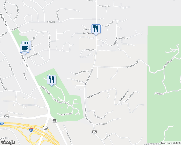 map of restaurants, bars, coffee shops, grocery stores, and more near 6204 Old Santa Fe Trail in Santa Fe