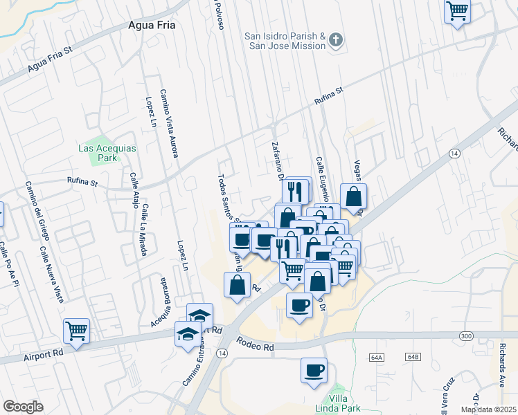 map of restaurants, bars, coffee shops, grocery stores, and more near 4501 San Ignacio Road in Santa Fe