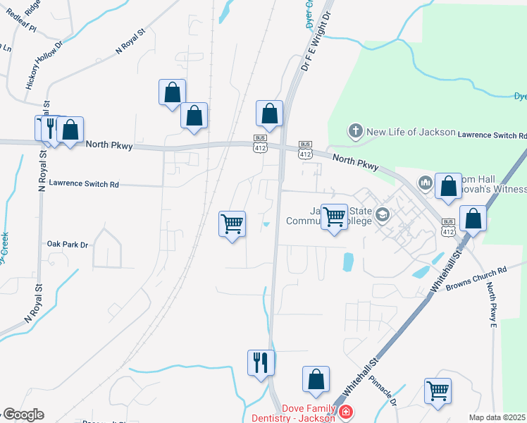 map of restaurants, bars, coffee shops, grocery stores, and more near 100 Berryhill Drive in Jackson