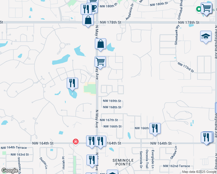map of restaurants, bars, coffee shops, grocery stores, and more near 17201 Ridgewood Drive in Edmond