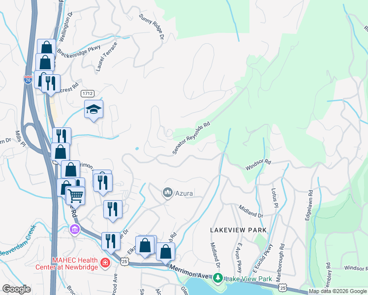 map of restaurants, bars, coffee shops, grocery stores, and more near 9 Ellington Drive in Asheville